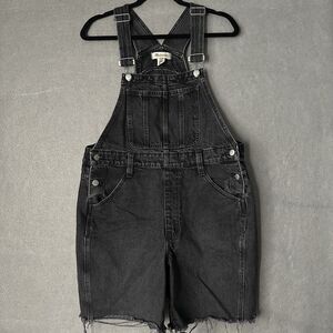 Madewell Denim Shortalls Womens Large Black Wash Raw Cutoff Bib Overalls Utility
